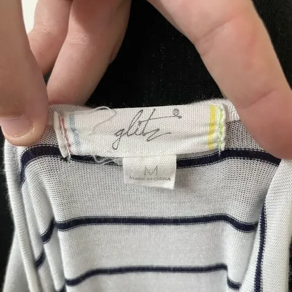 Glitz Navy and White Striped Cross Front Blouse - Picture 4 of 5